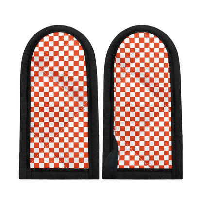 Lava Orange And White Checkered Print Skillet Handle Cover