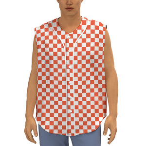 Lava Orange And White Checkered Print Sleeveless Baseball Jersey