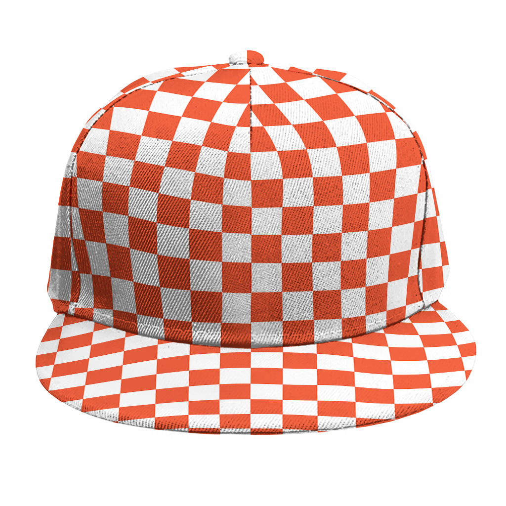 Lava Orange And White Checkered Print Snapback Cap