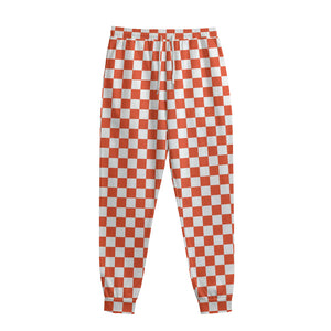 Lava Orange And White Checkered Print Sweatpants