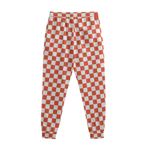 Lava Orange And White Checkered Print Sweatpants