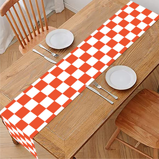 Lava Orange And White Checkered Print Table Runner