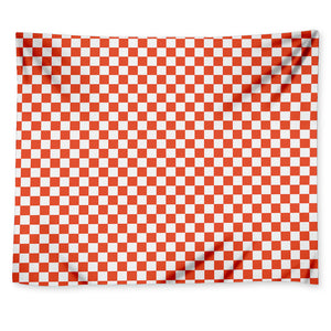 Lava Orange And White Checkered Print Tapestry