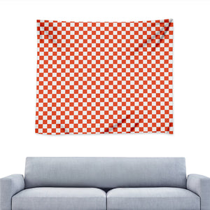 Lava Orange And White Checkered Print Tapestry