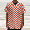 Lava Orange And White Checkered Print Textured Short Sleeve Shirt