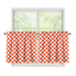 Lava Orange And White Checkered Print Tier Curtains