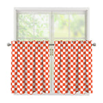 Lava Orange And White Checkered Print Tier Curtains