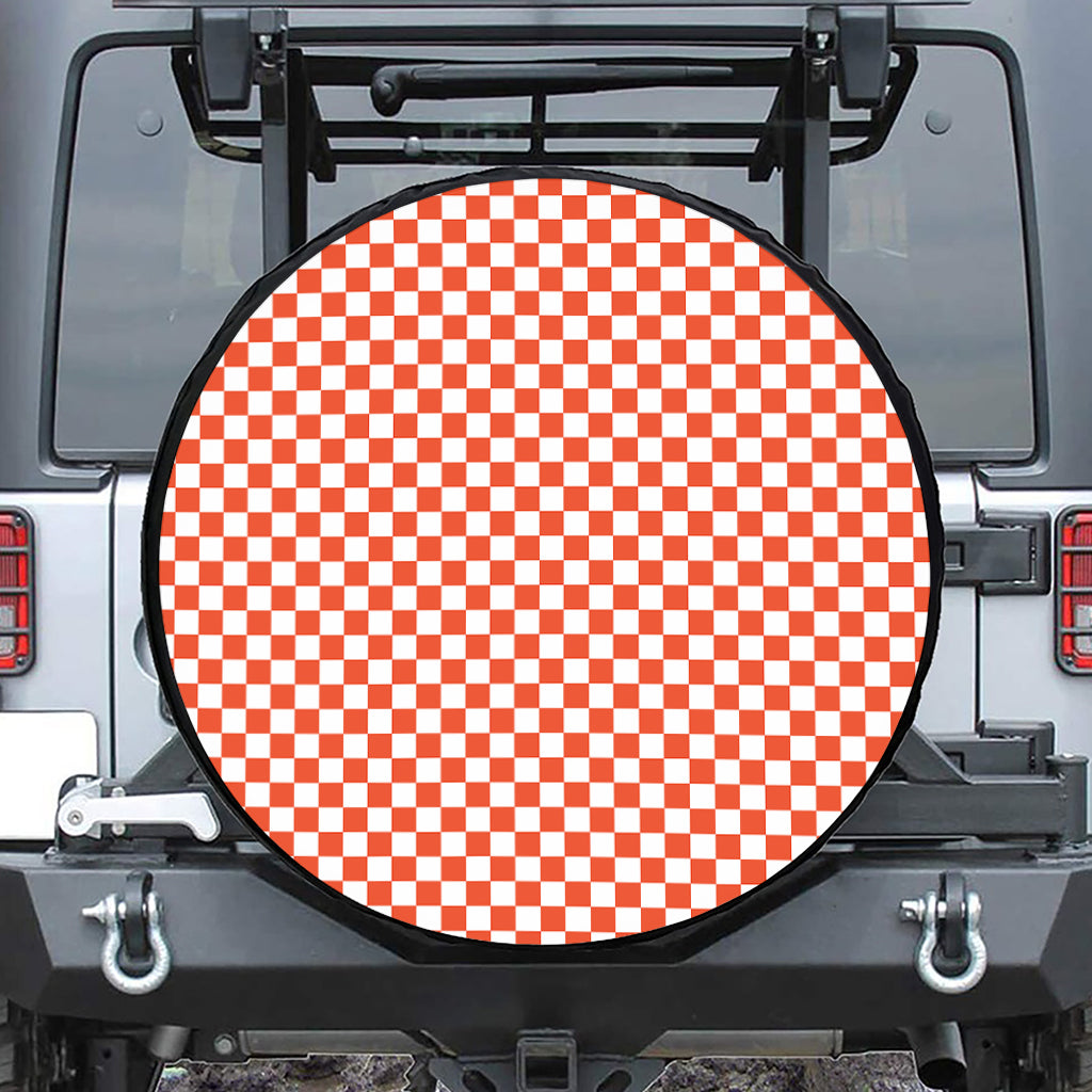 Lava Orange And White Checkered Print Tire Cover