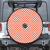 Lava Orange And White Checkered Print Tire Cover With Camera Hole