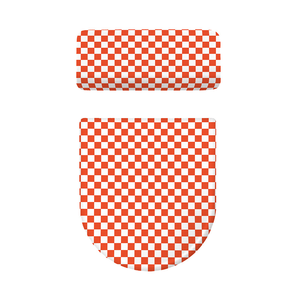 Lava Orange And White Checkered Print Toilet Lid And Tank Cover Set
