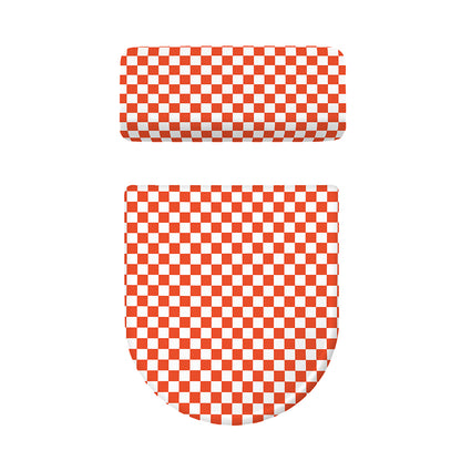 Lava Orange And White Checkered Print Toilet Lid And Tank Cover Set