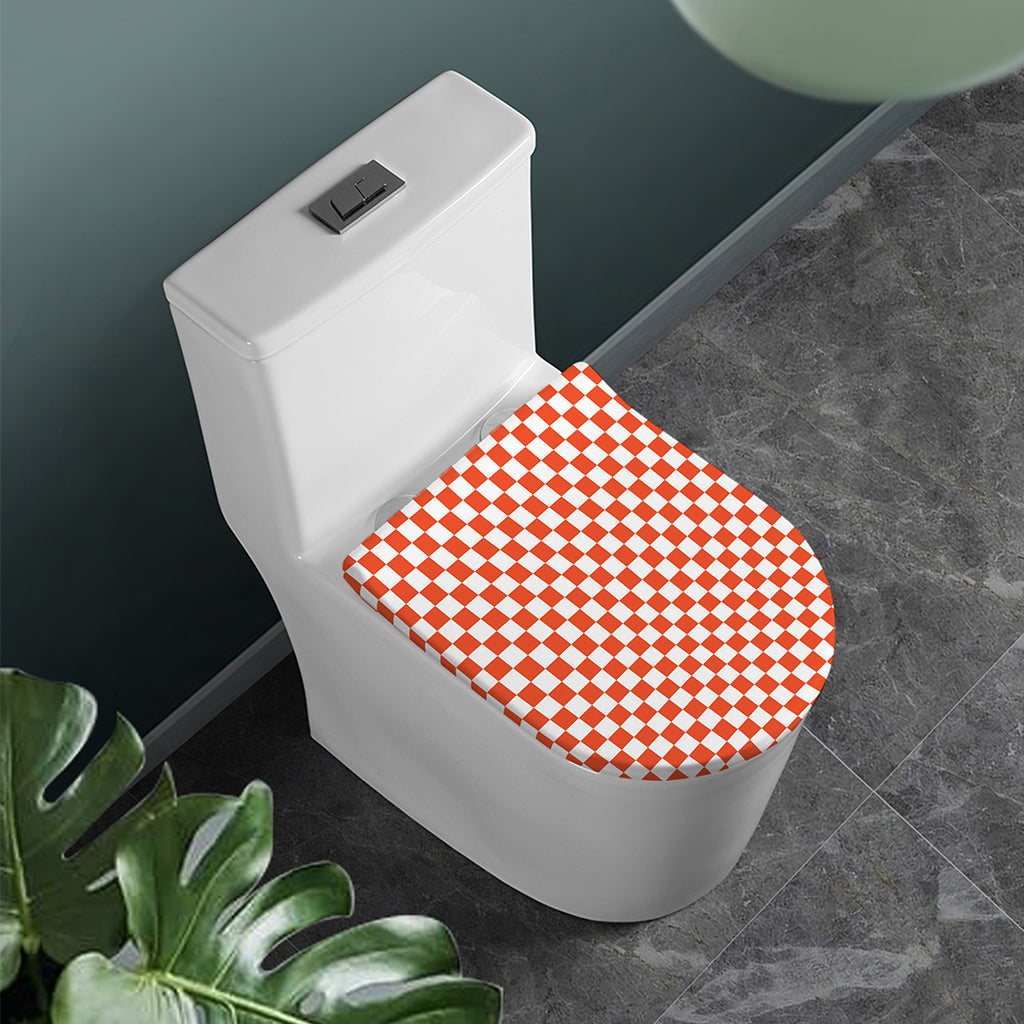Lava Orange And White Checkered Print Toilet Lid Cover