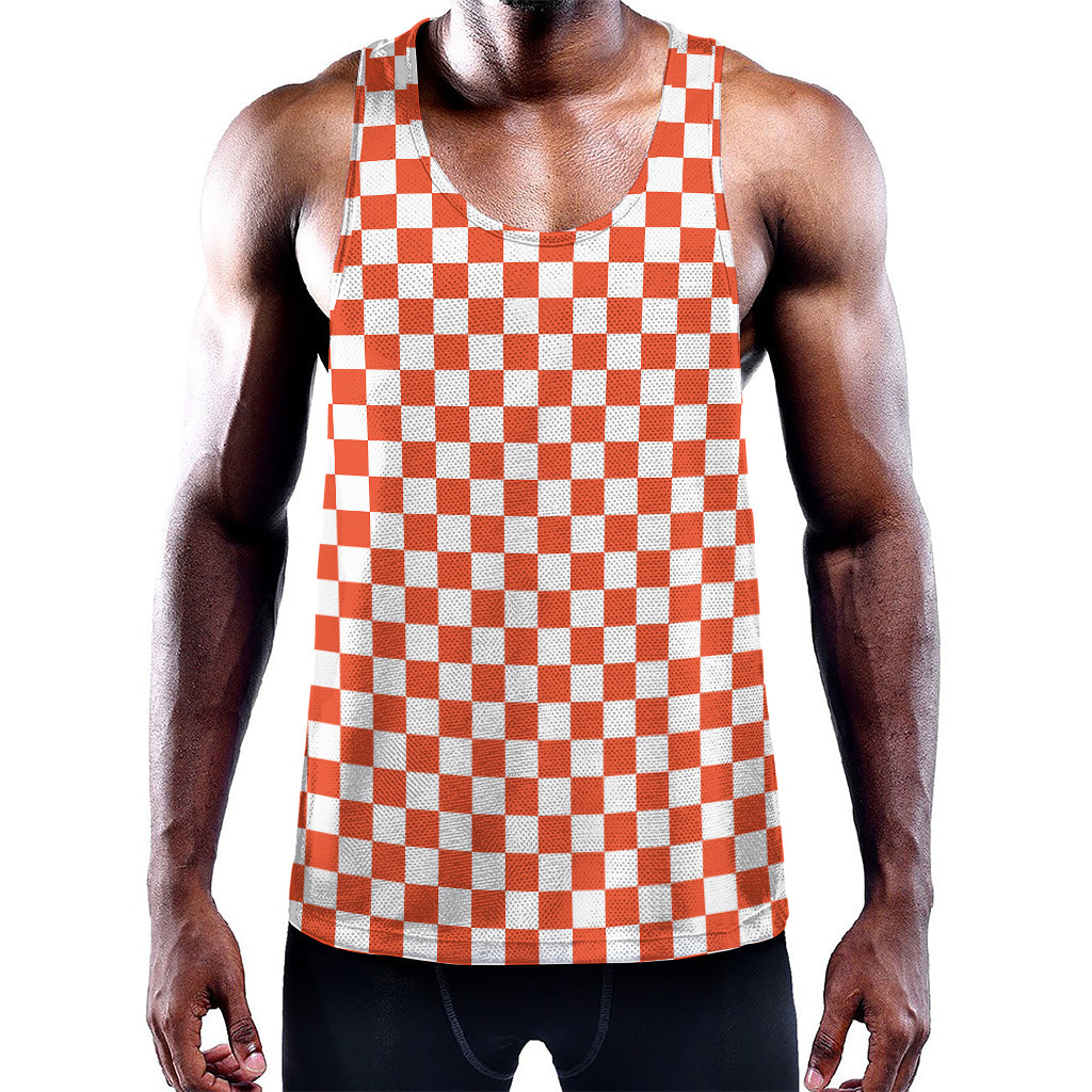 Lava Orange And White Checkered Print Training Tank Top