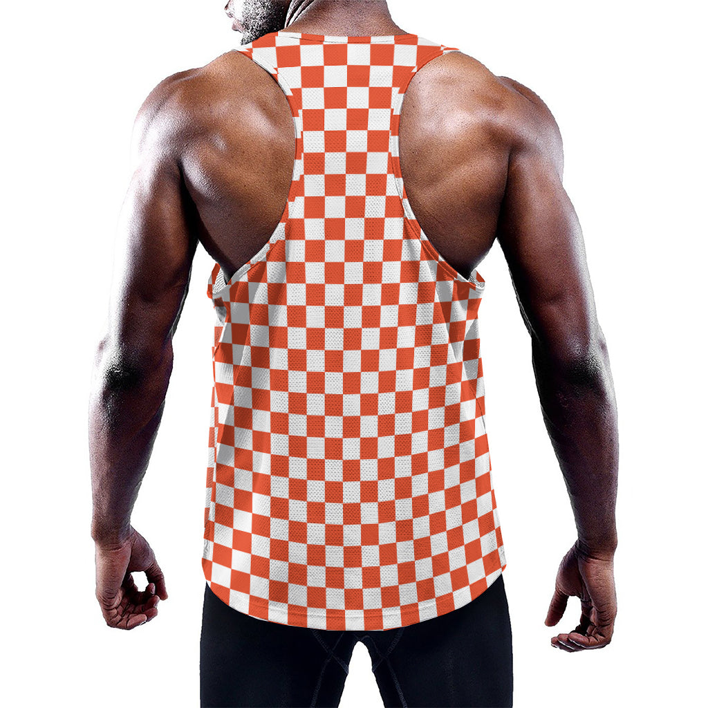 Lava Orange And White Checkered Print Training Tank Top