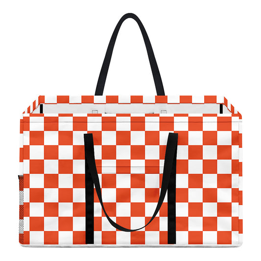 Lava Orange And White Checkered Print Utility Tote Bag