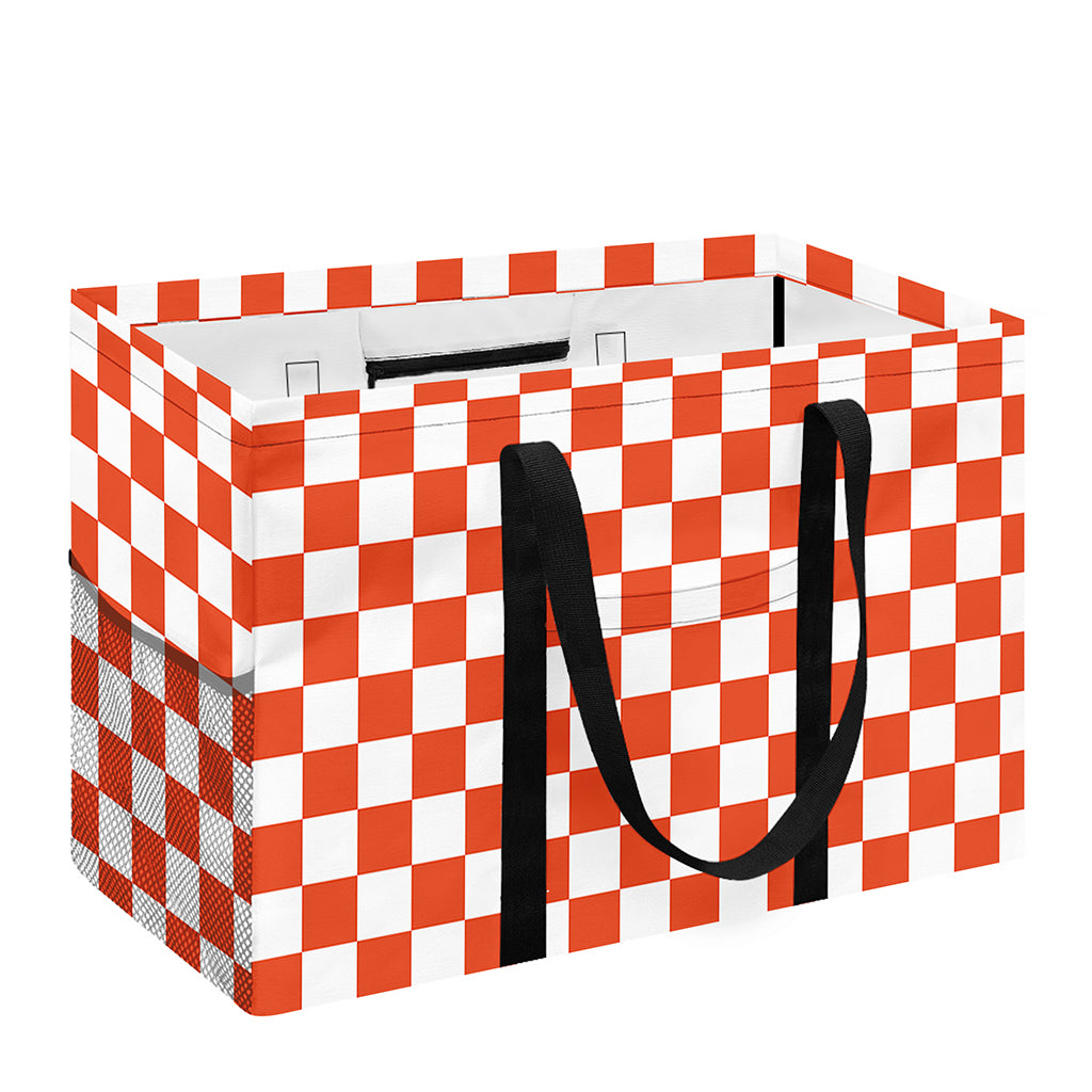 Lava Orange And White Checkered Print Utility Tote Bag