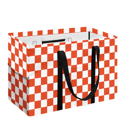 Lava Orange And White Checkered Print Utility Tote Bag