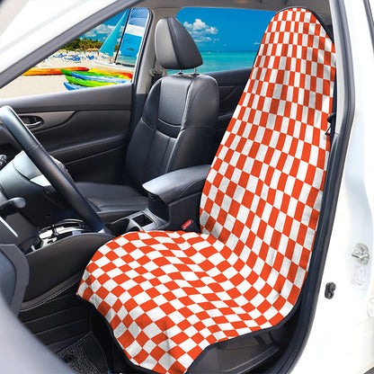 Lava Orange And White Checkered Print Waterproof Car Seat Cover
