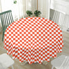 Lava Orange And White Checkered Print Waterproof Round Tablecloth