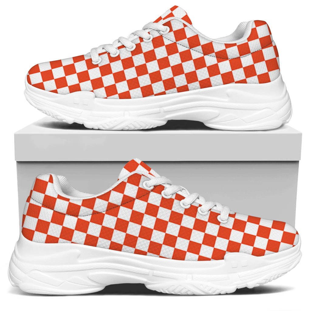 Lava Orange And White Checkered Print White Chunky Shoes