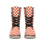 Lava Orange And White Checkered Print Winter Boots