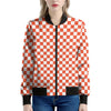 Lava Orange And White Checkered Print Women's Bomber Jacket