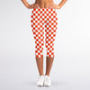 Lava Orange And White Checkered Print Women's Capri Leggings