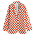 Lava Orange And White Checkered Print Women's Cotton Blazer