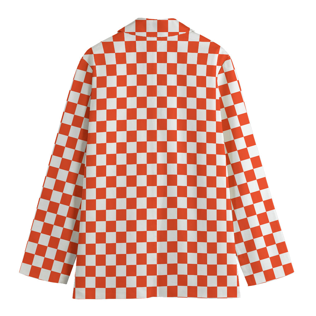 Lava Orange And White Checkered Print Women's Cotton Blazer