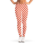 Lava Orange And White Checkered Print Women's Leggings