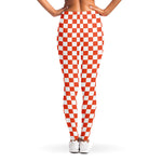 Lava Orange And White Checkered Print Women's Leggings