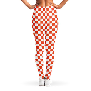 Lava Orange And White Checkered Print Women's Leggings