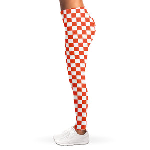 Lava Orange And White Checkered Print Women's Leggings