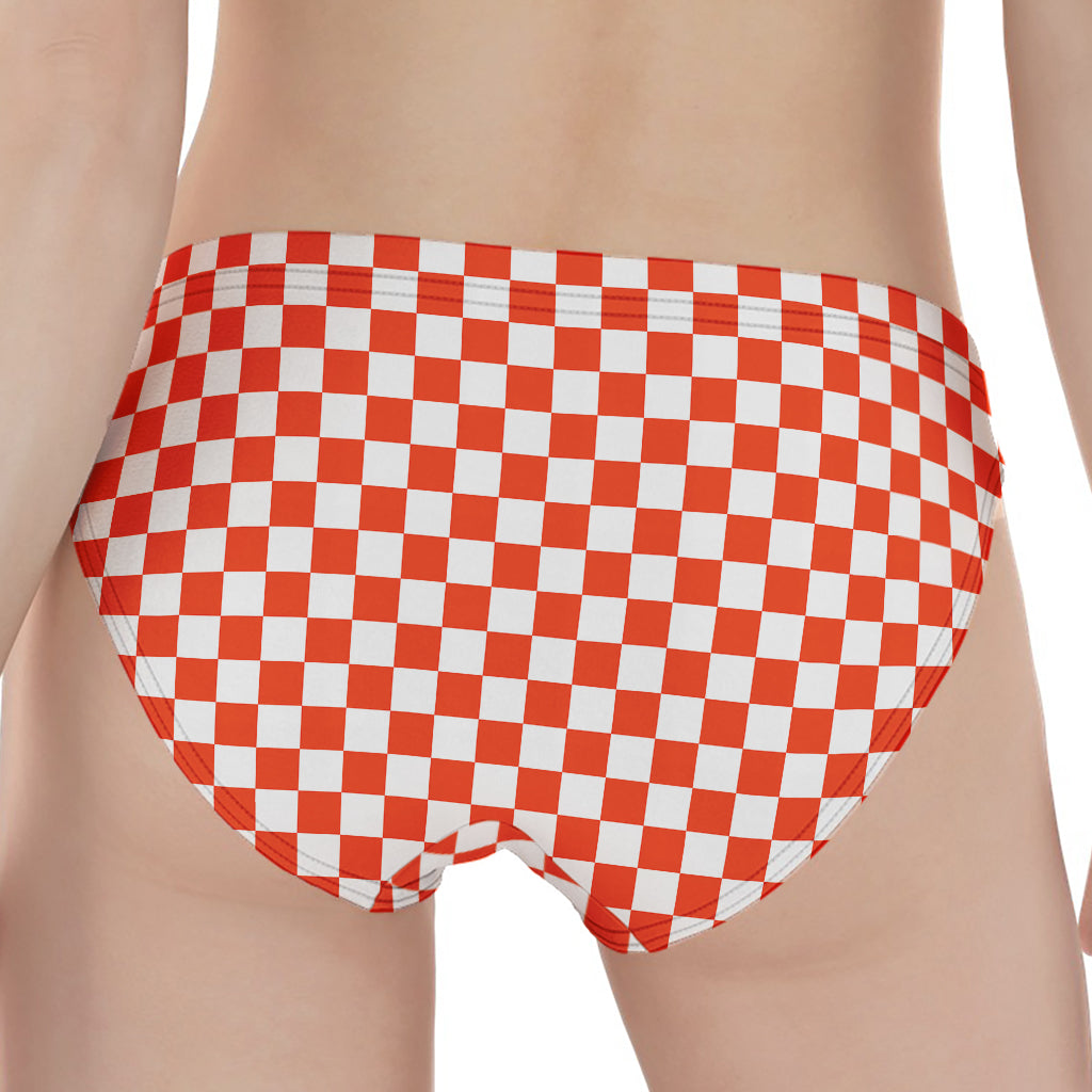 Lava Orange And White Checkered Print Women's Panties