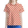 Lava Orange And White Checkered Print Women's Polo Shirt