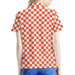 Lava Orange And White Checkered Print Women's Polo Shirt