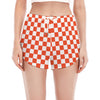 Lava Orange And White Checkered Print Women's Split Running Shorts