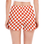 Lava Orange And White Checkered Print Women's Split Running Shorts