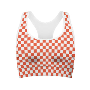 Lava Orange And White Checkered Print Women's Sports Bra