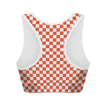 Lava Orange And White Checkered Print Women's Sports Bra