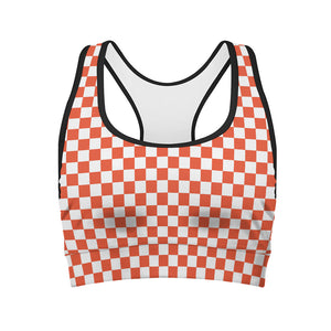 Lava Orange And White Checkered Print Women's Sports Bra