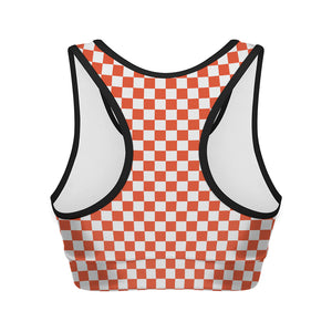 Lava Orange And White Checkered Print Women's Sports Bra