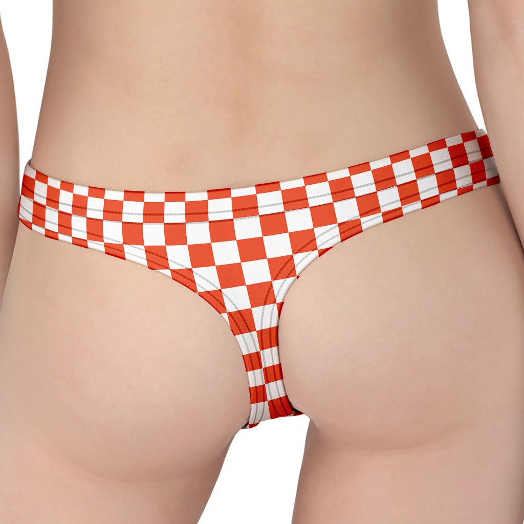 Lava Orange And White Checkered Print Women's Thong