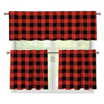 Lava Orange Buffalo Check Pattern Print 3 Piece Kitchen Curtains