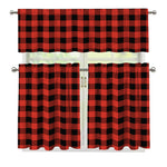 Lava Orange Buffalo Check Pattern Print 3 Piece Kitchen Curtains