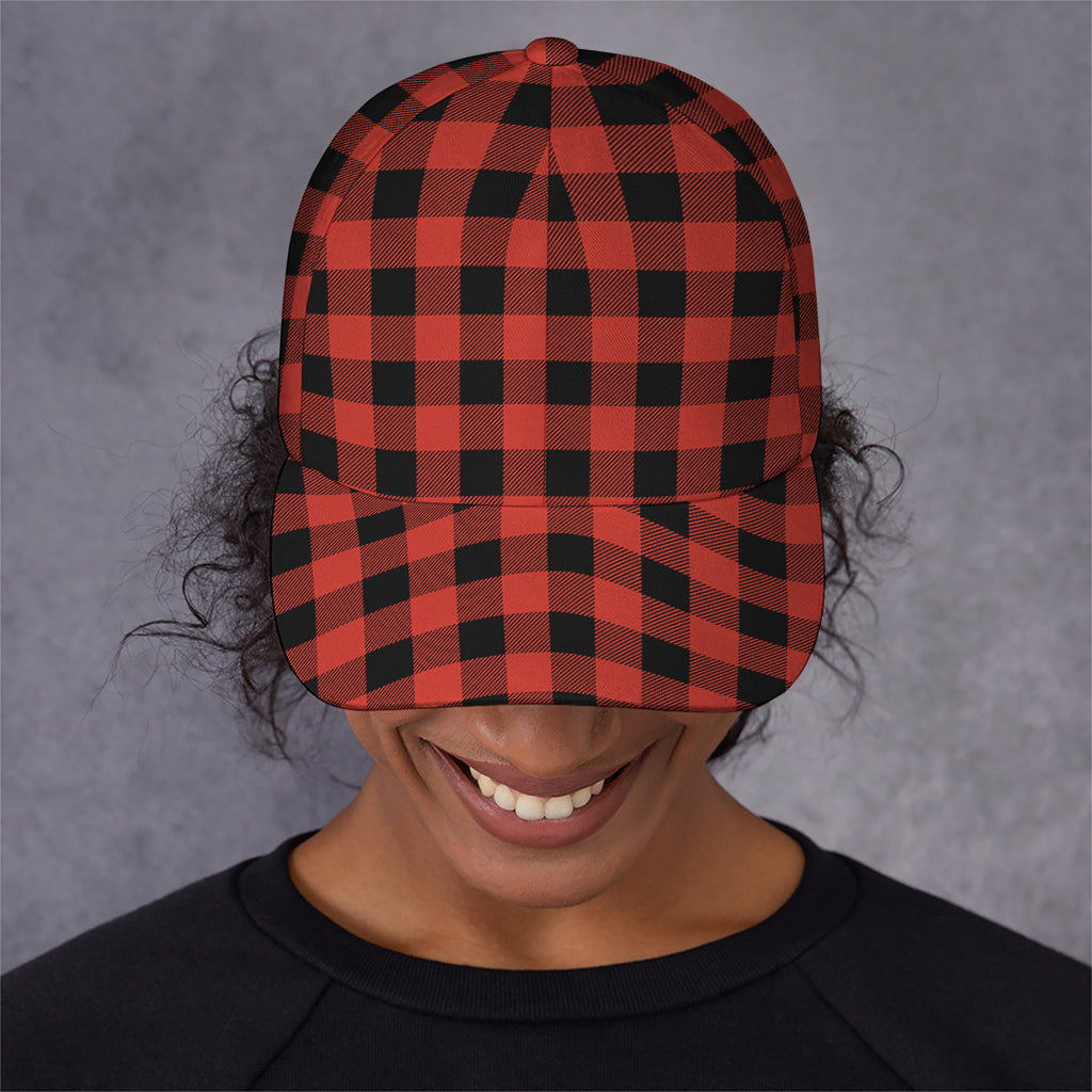 Lava Orange Buffalo Check Pattern Print Baseball Cap