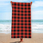 Lava Orange Buffalo Check Pattern Print Beach Towel