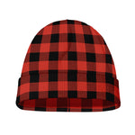 Lava Orange Buffalo Check Pattern Print Beanie