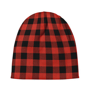 Lava Orange Buffalo Check Pattern Print Beanie