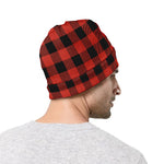 Lava Orange Buffalo Check Pattern Print Beanie